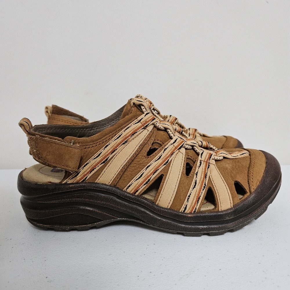 Bionica Malabar Leather Sandals Women 7 Brown Hiking Walking Gorpcore Utility - Picture 7 of 9